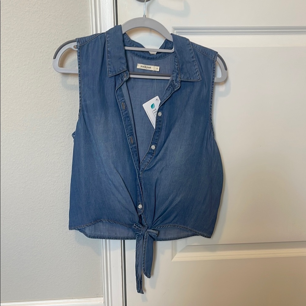 Denim Sleeveless Tie-Front Top